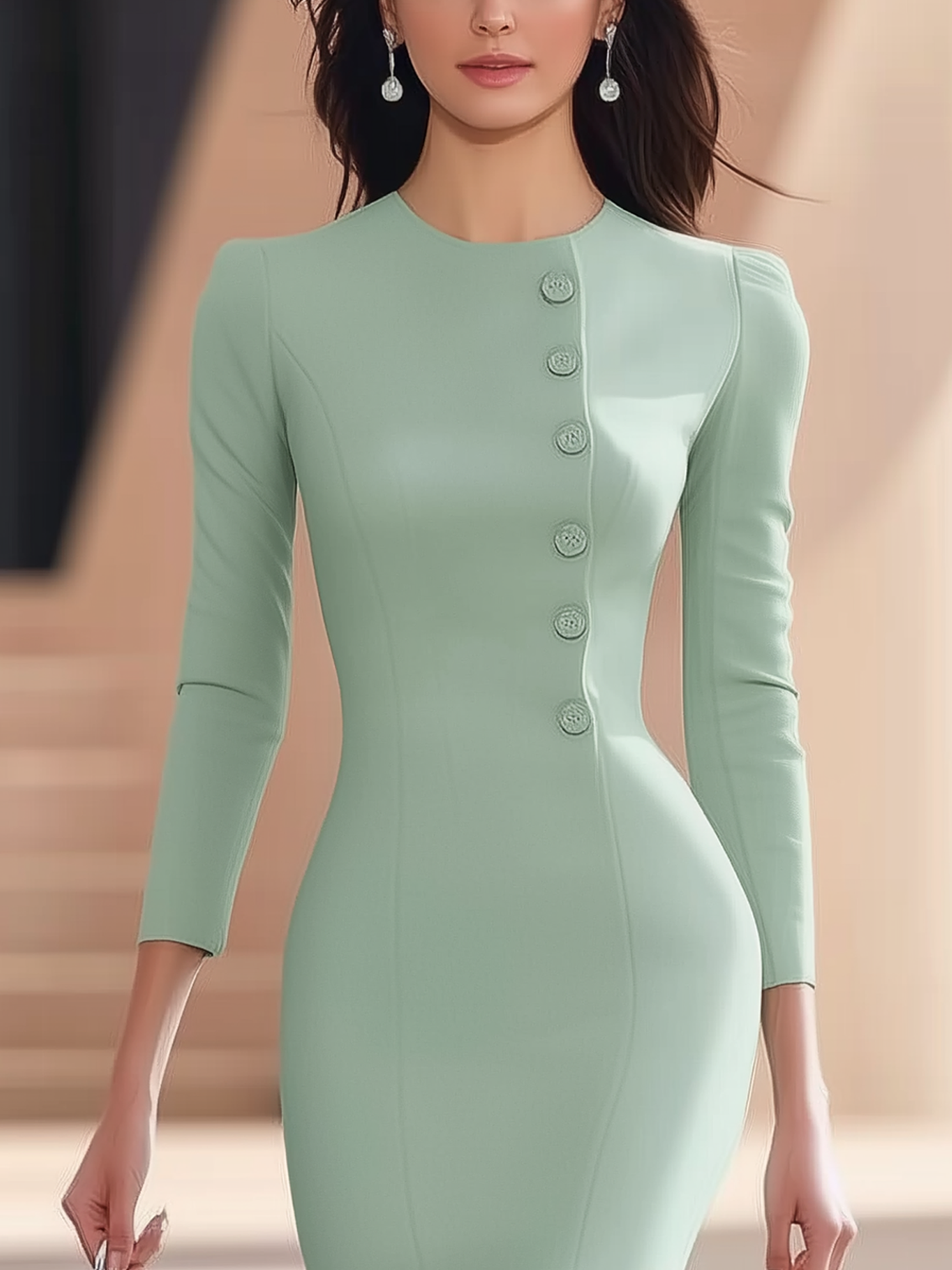 Mint Green Midi Bodycon Dress With Ruffles