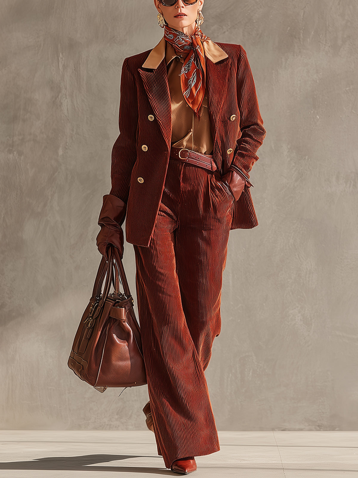 Rust Corduroy Double Breasted Pant Suit