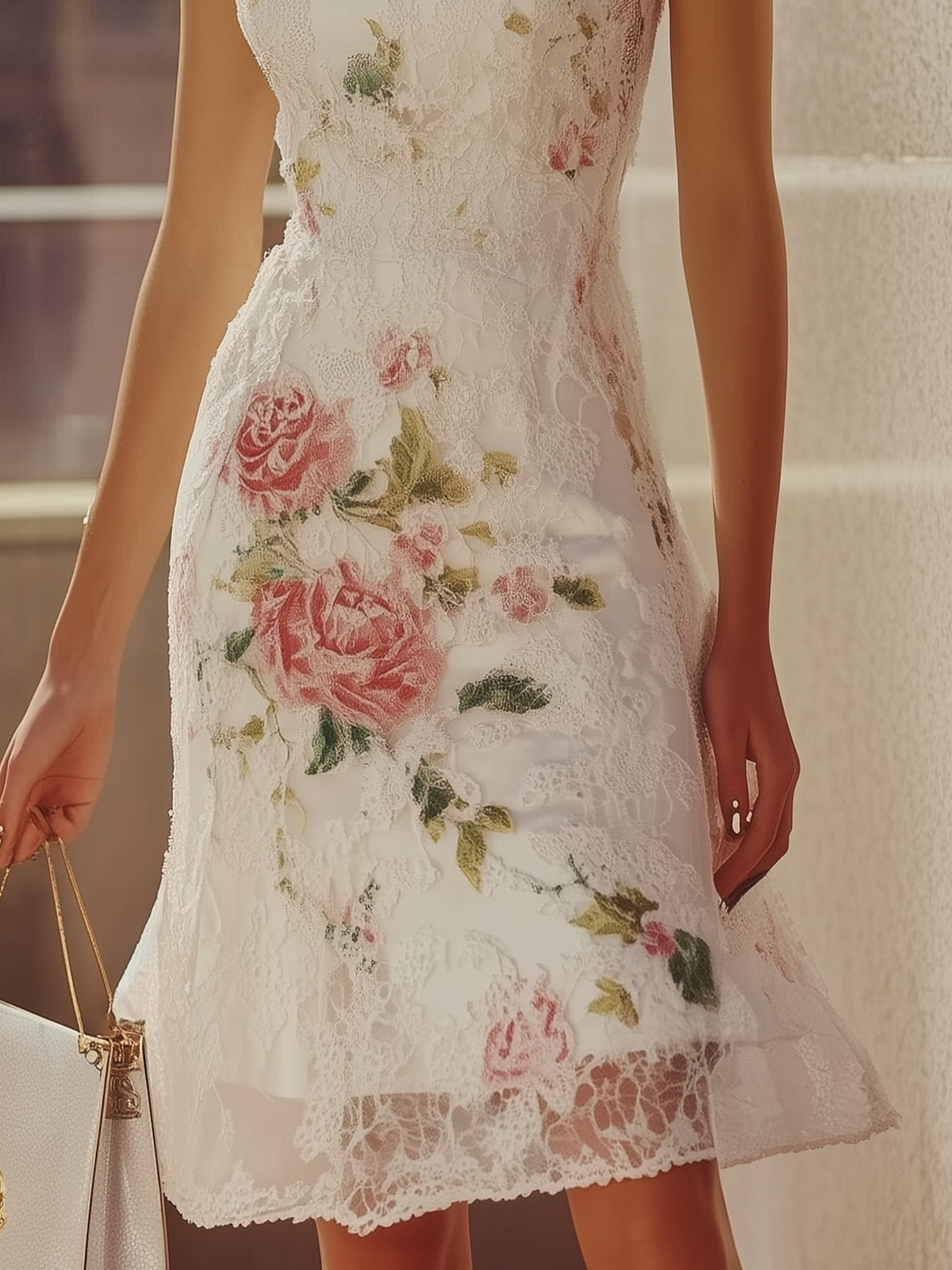 Elegant Sleeveless Floral Lace Dress