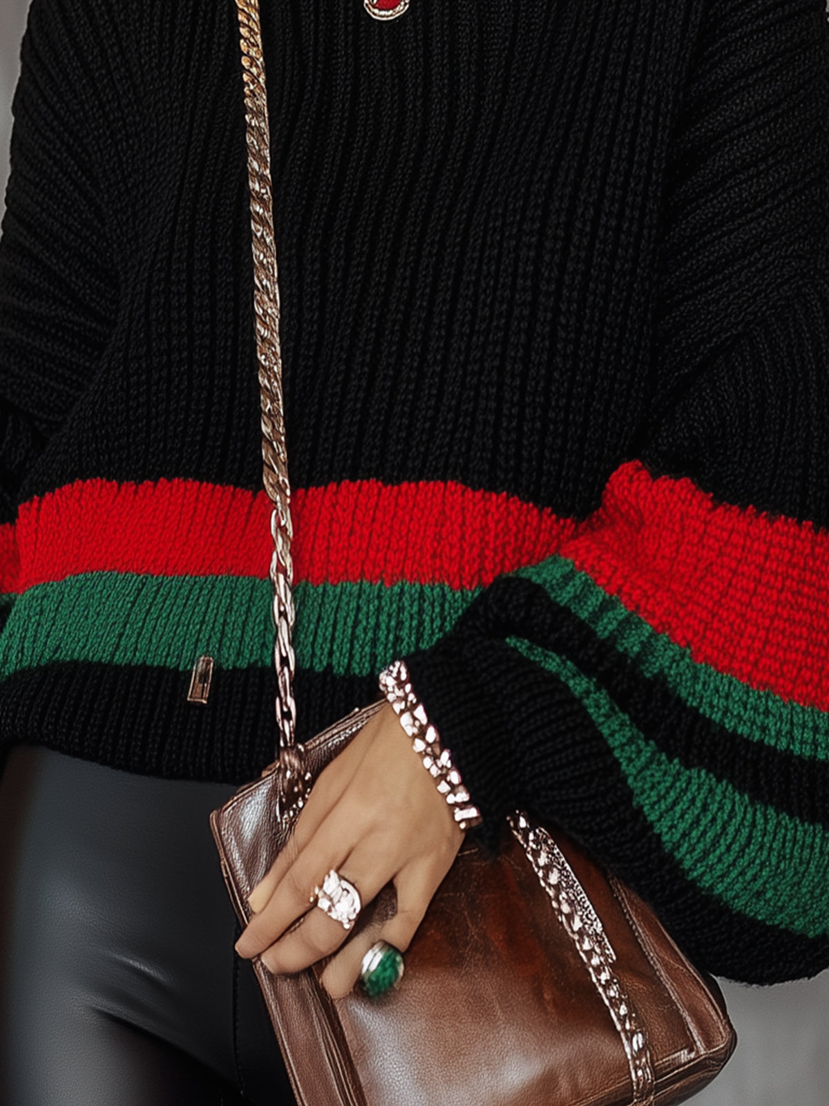 Black Bold Stripes Knit Sweater