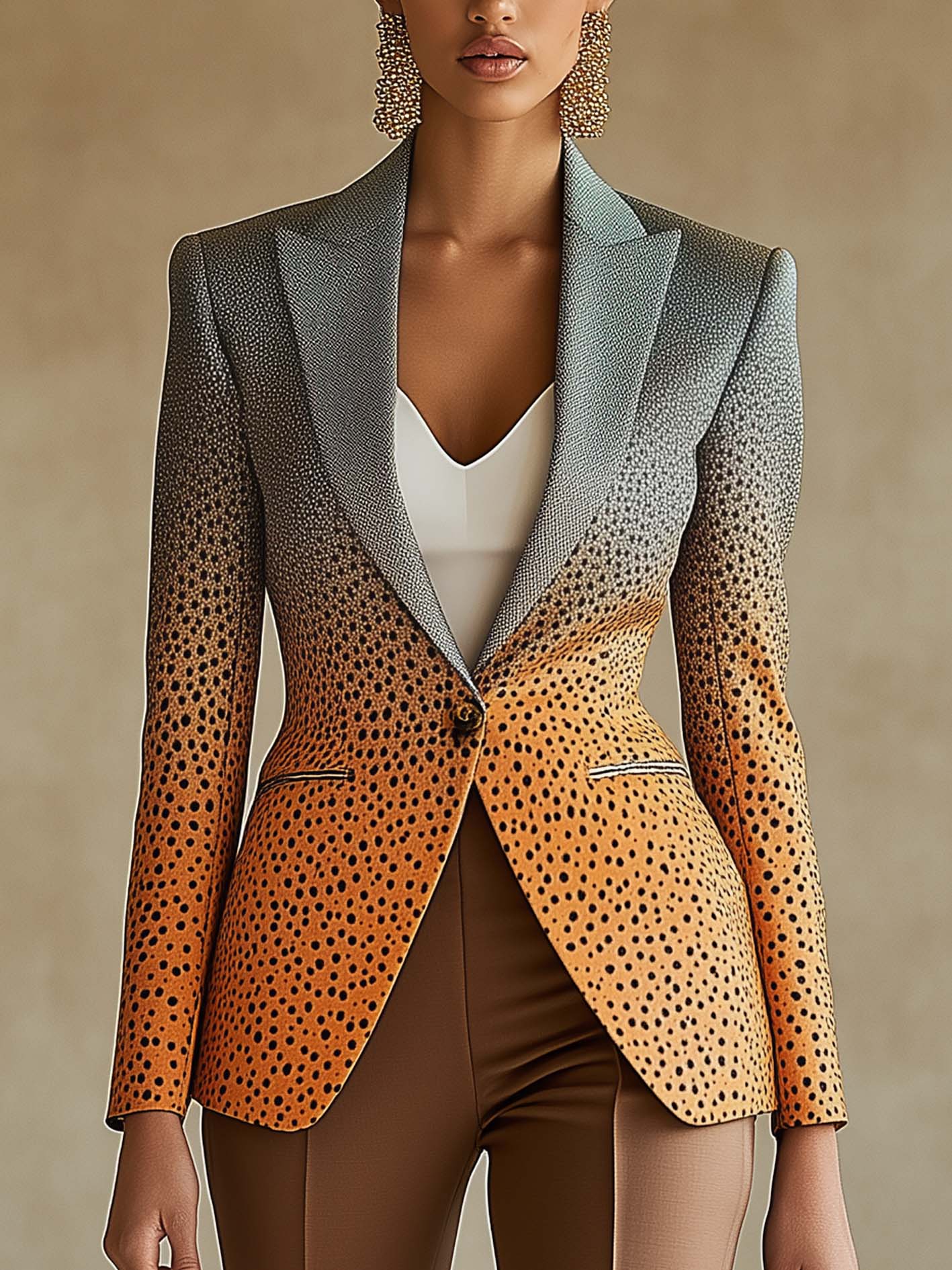 Gray Blazer With Orange And Leopard Print Gradient