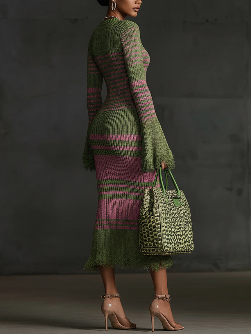 Olive Pink Ombre Knit Midi Dress