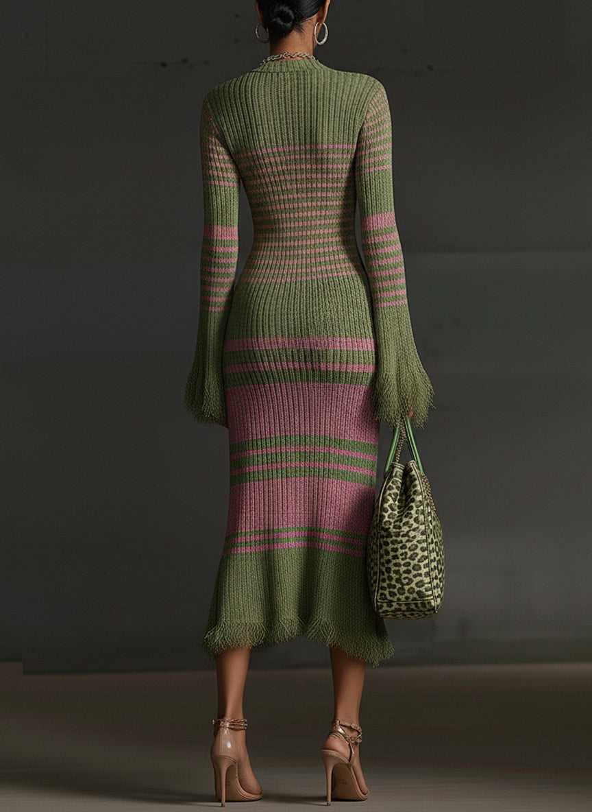 Olive Pink Ombre Knit Midi Dress