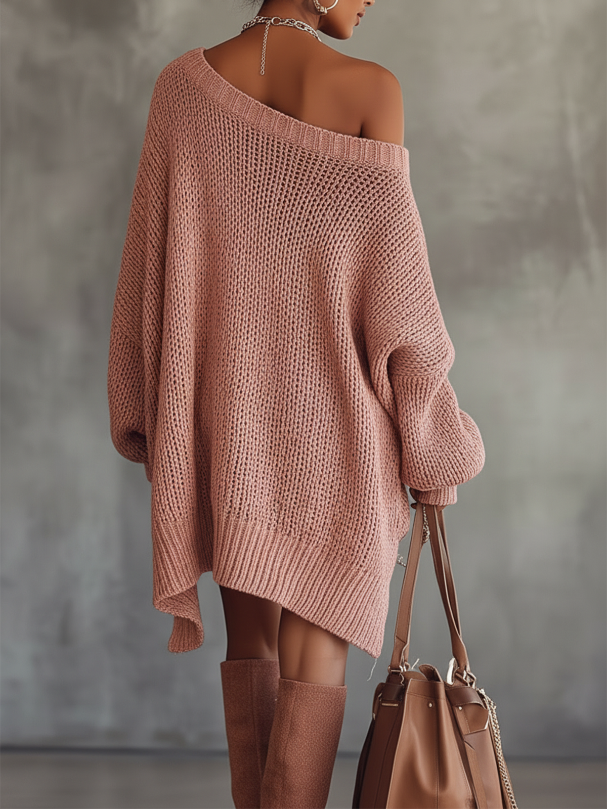 Blush Oversized Knit Off-Shoulder Sweater Mini Dress