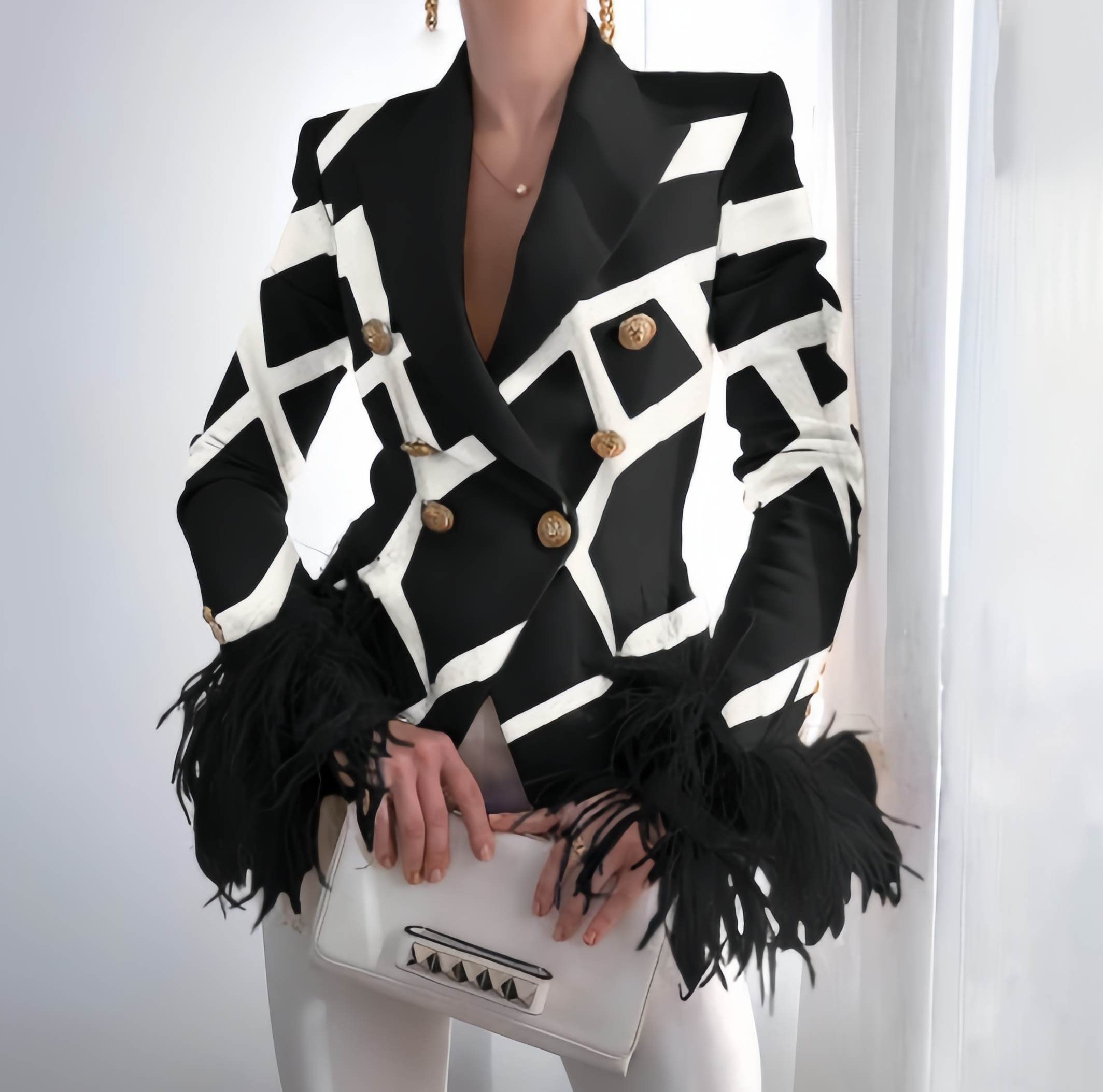 Black-White Color Block Suit