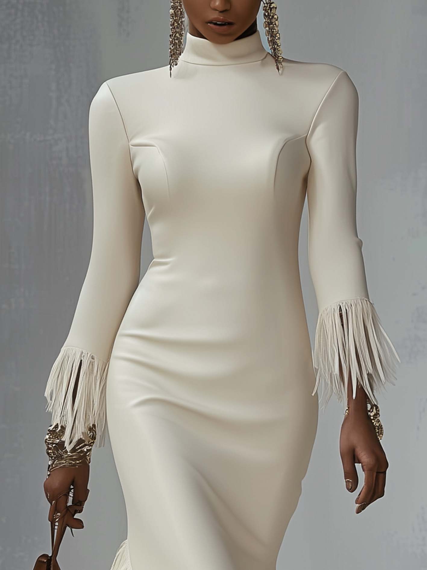 White Faux Leather Bodycon Dress With Tassel Trim