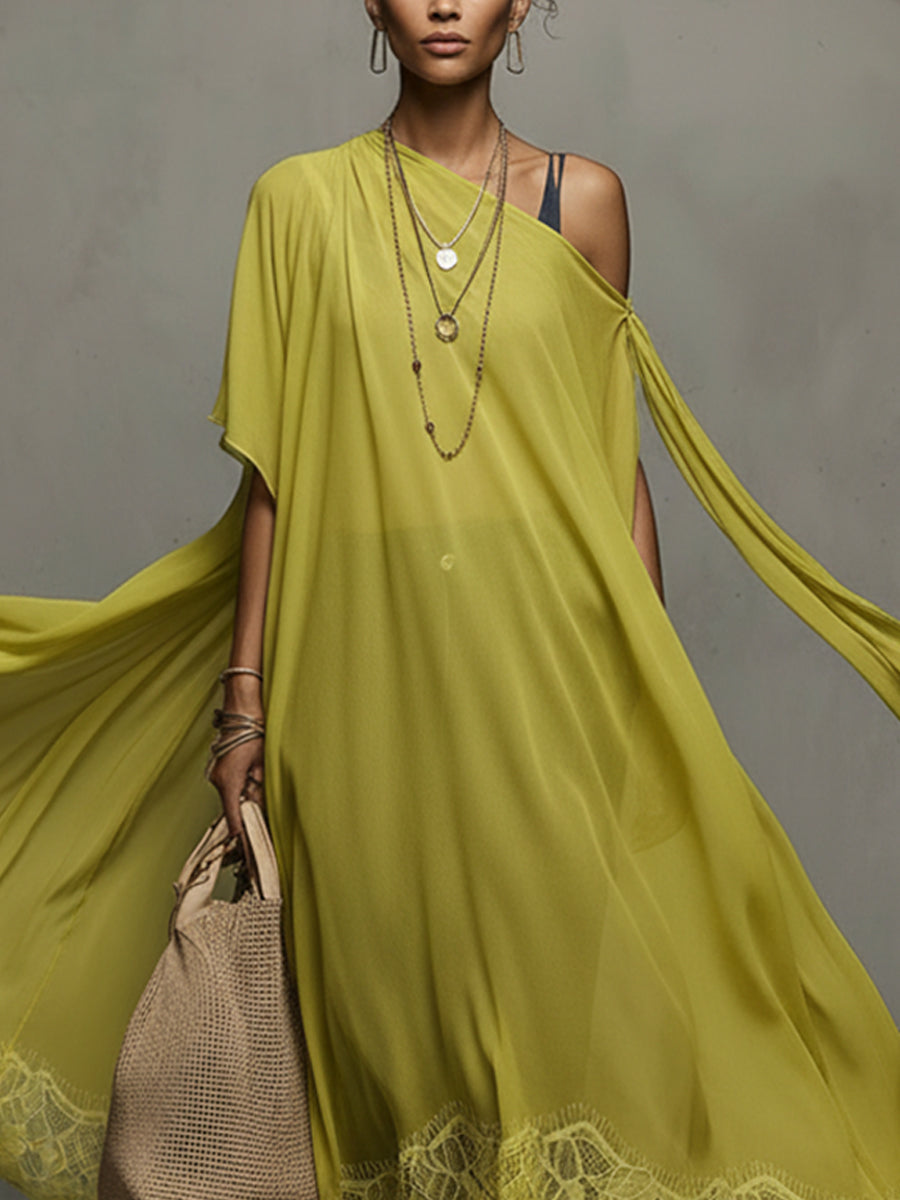 Lime Chiffon Tie Detail Lace Maxi Dress