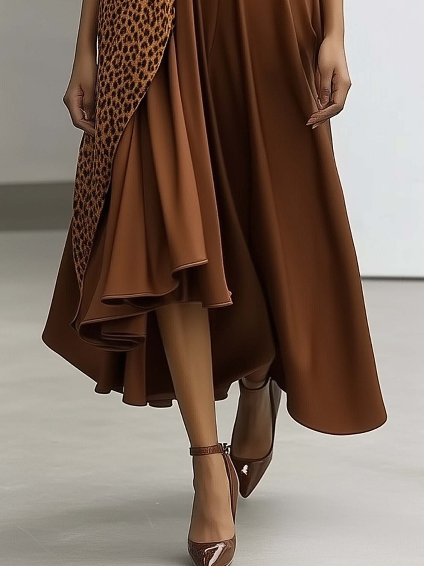Brown Elegant Maxi Dress With Leopard Print