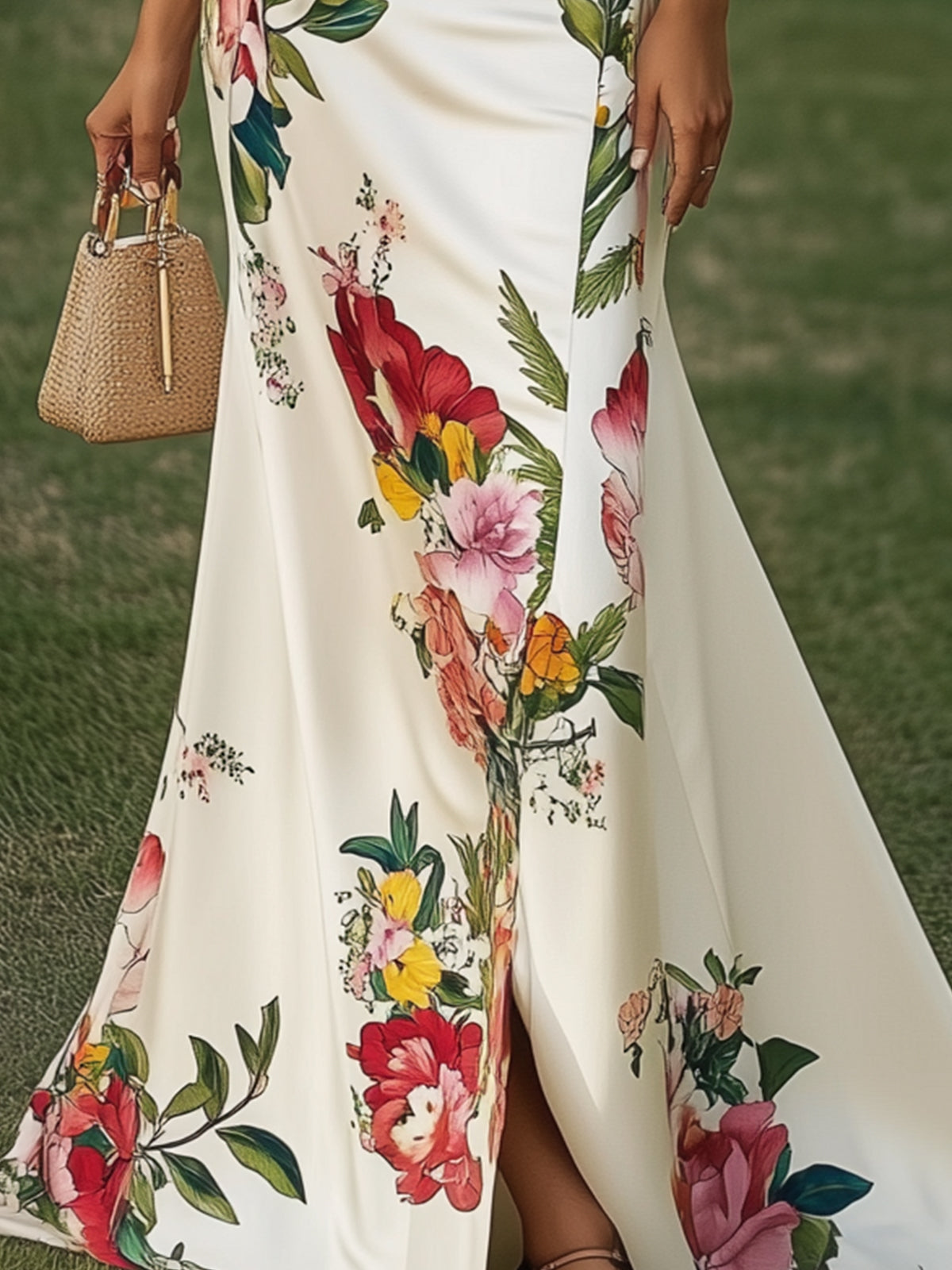 Elegant Satin Print Maxi Dress