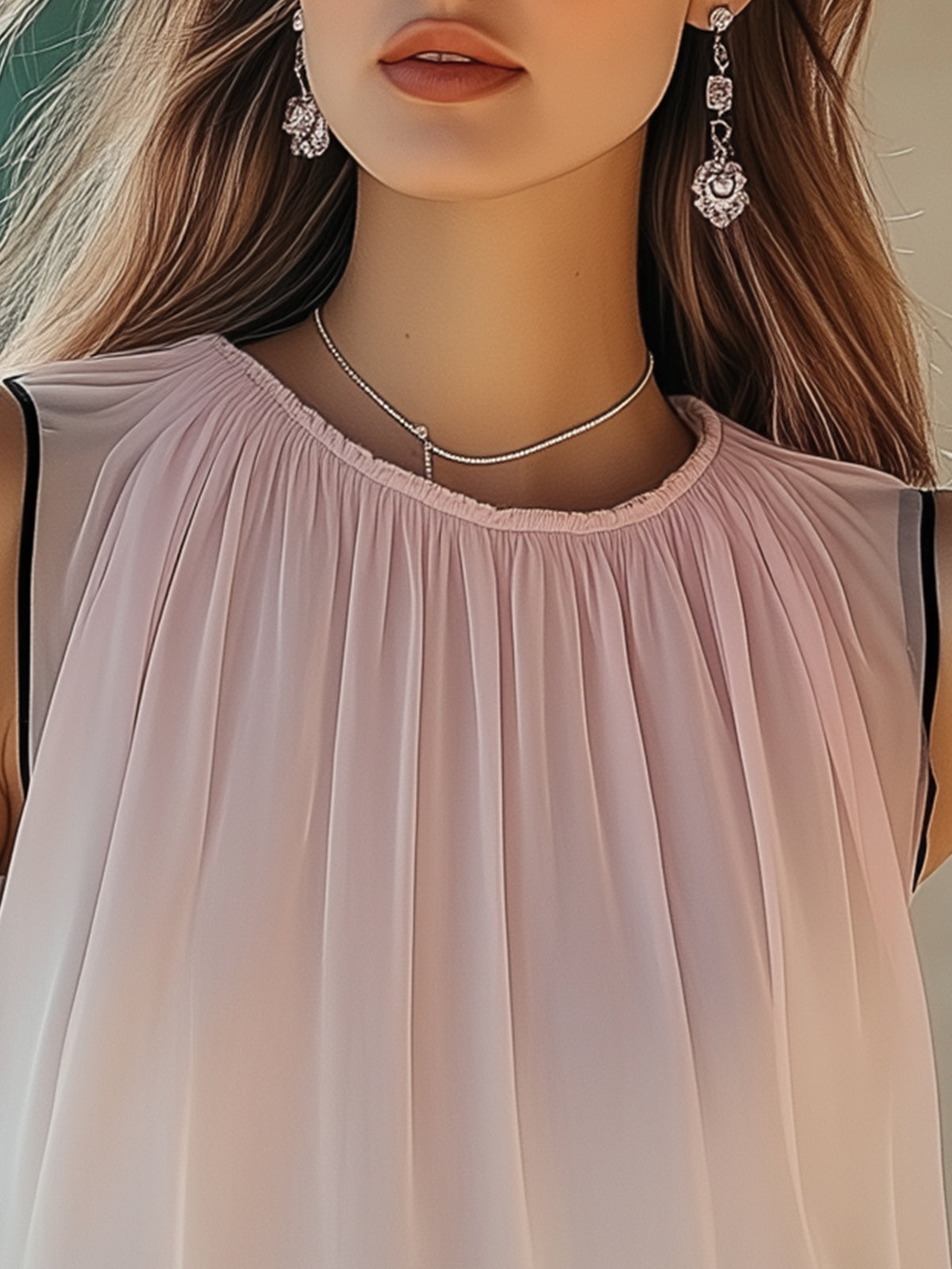 Sleeveless Chiffon Blouse With Black Trim And Lining