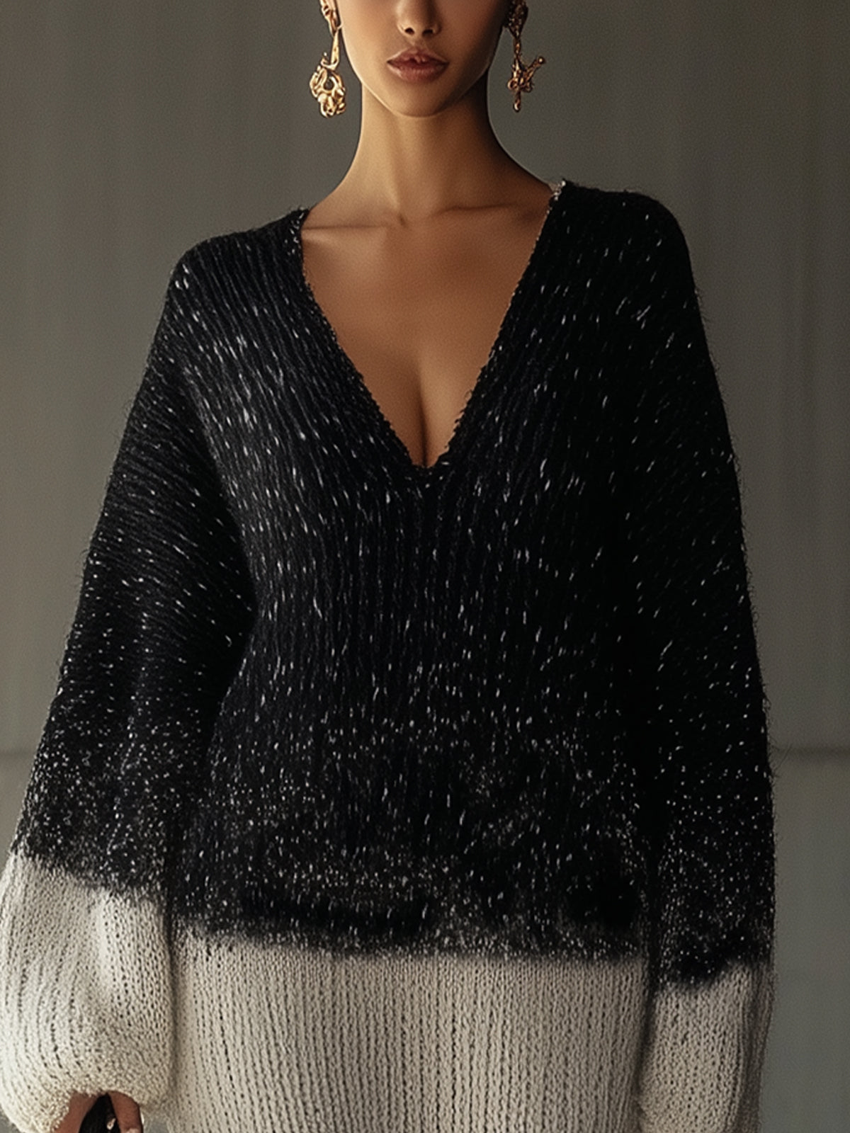 Black And White Colorblock Knitted Casual Dress