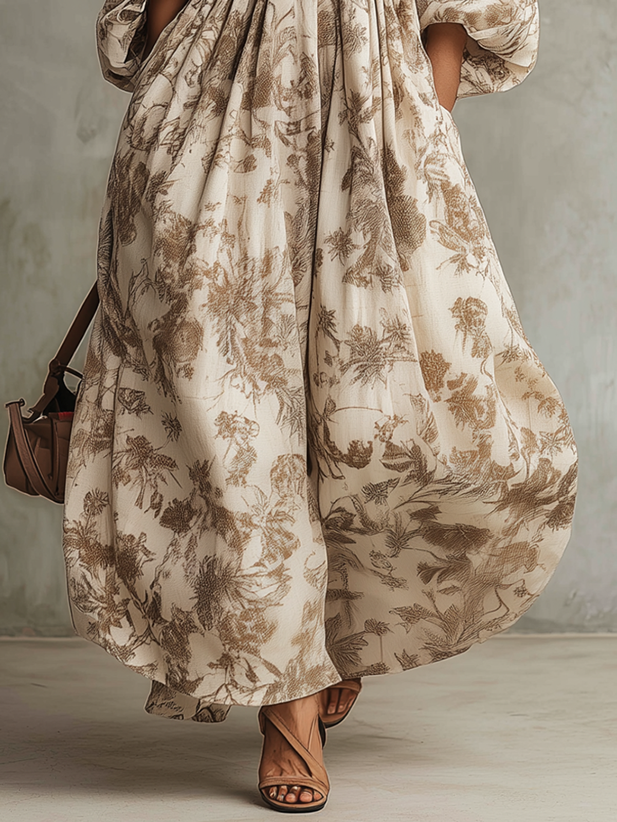Floral Chiffon Cutout Long Sleeve Maxi Dress
