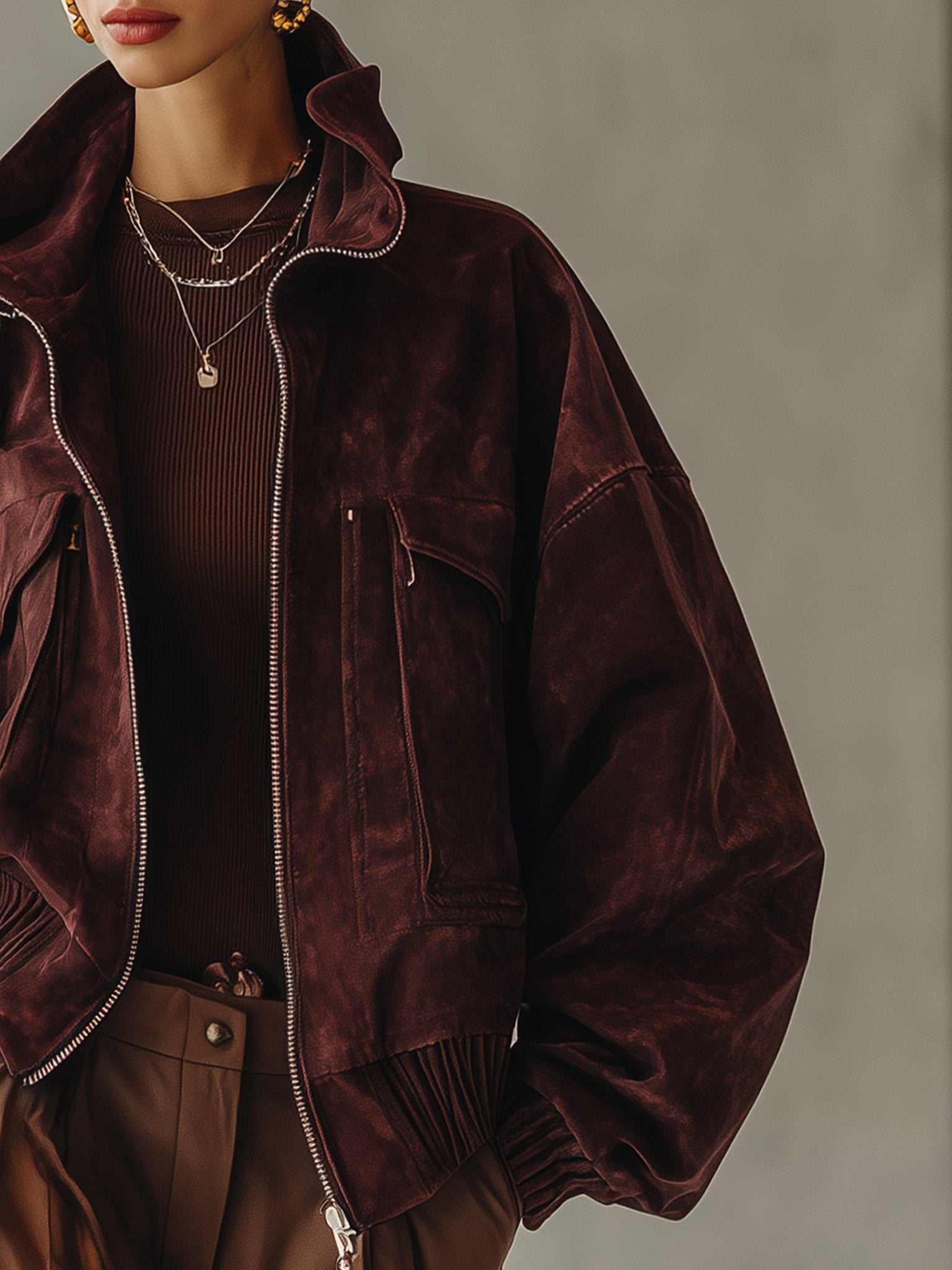 Burgundy Washed Faux Suede Cropped Jacket