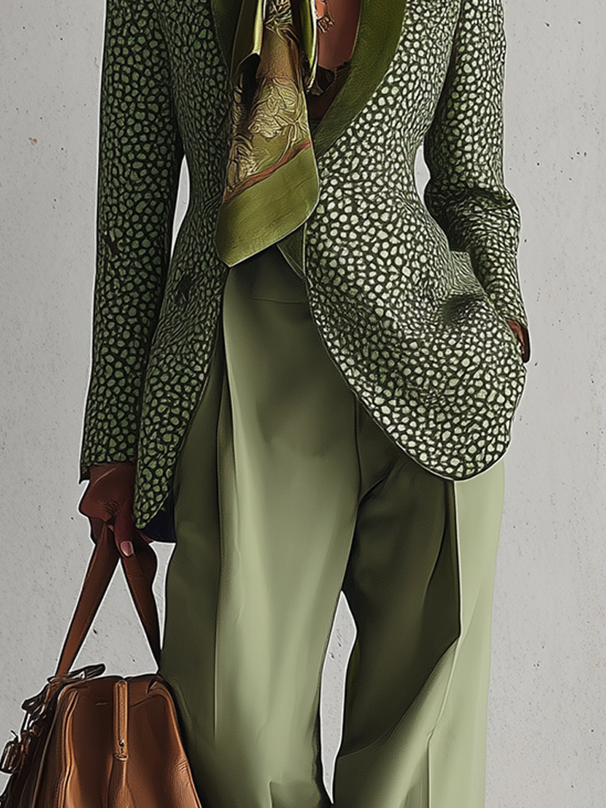 Olive Green Leopard Print Tailored Blazer