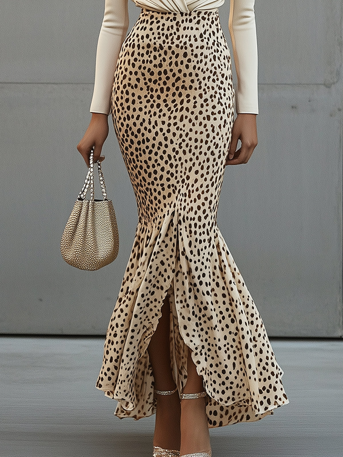 Ivory Twist Front Top and Leopard Ruffle Set