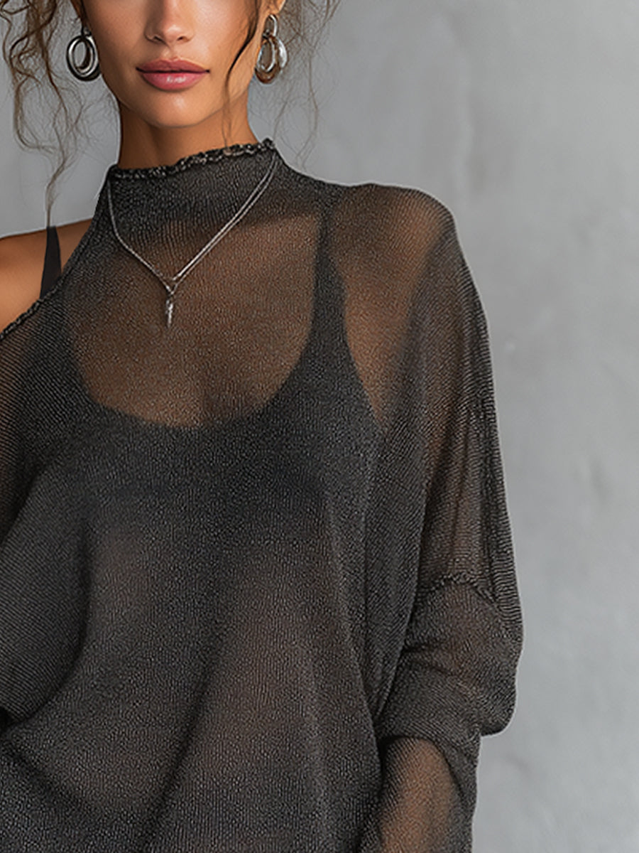 Black Sheer Lightweight Loose Fit Knit Top