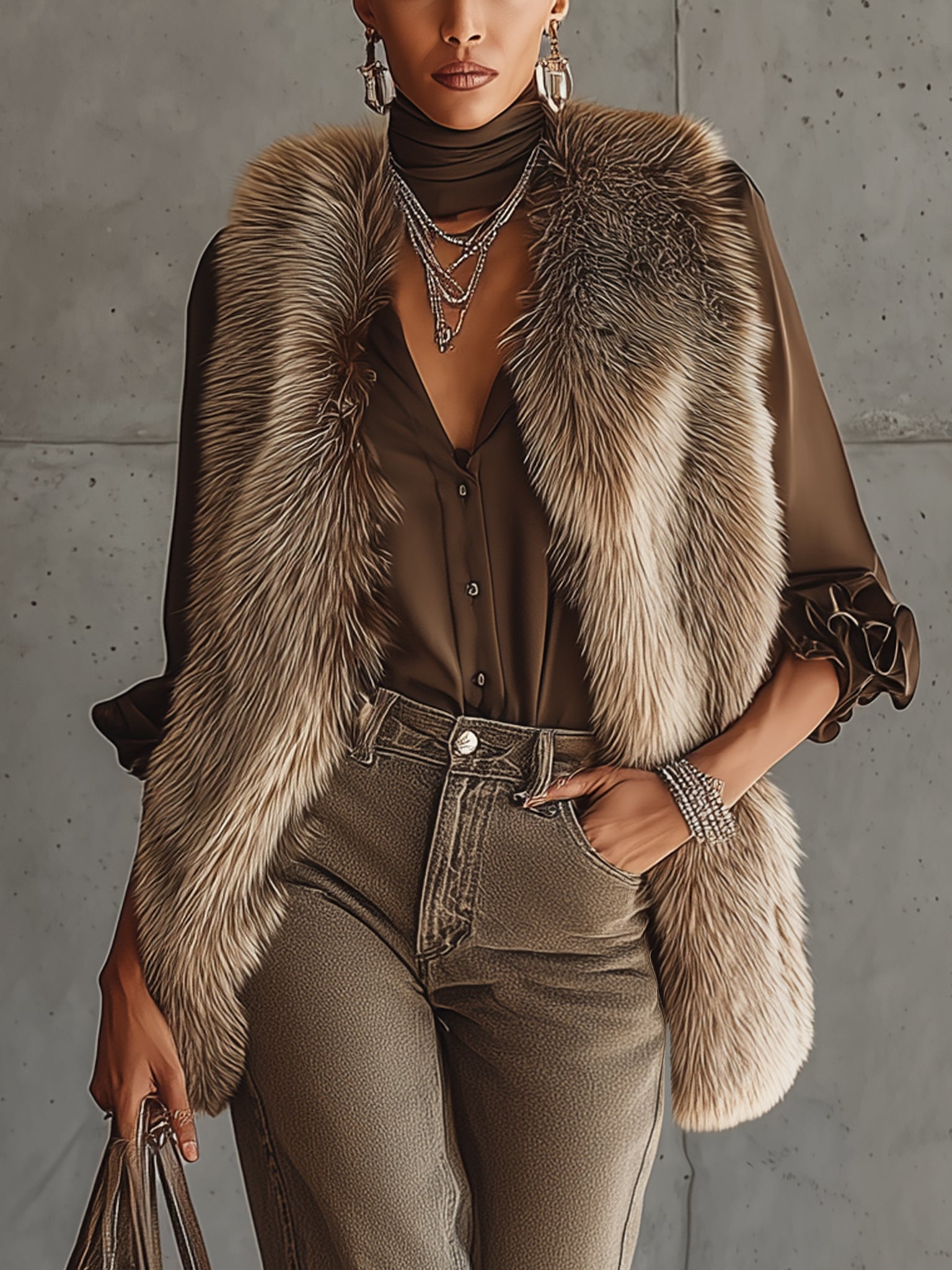 Taupe Gradient Faux Fox Fur Eco Friendly Vest