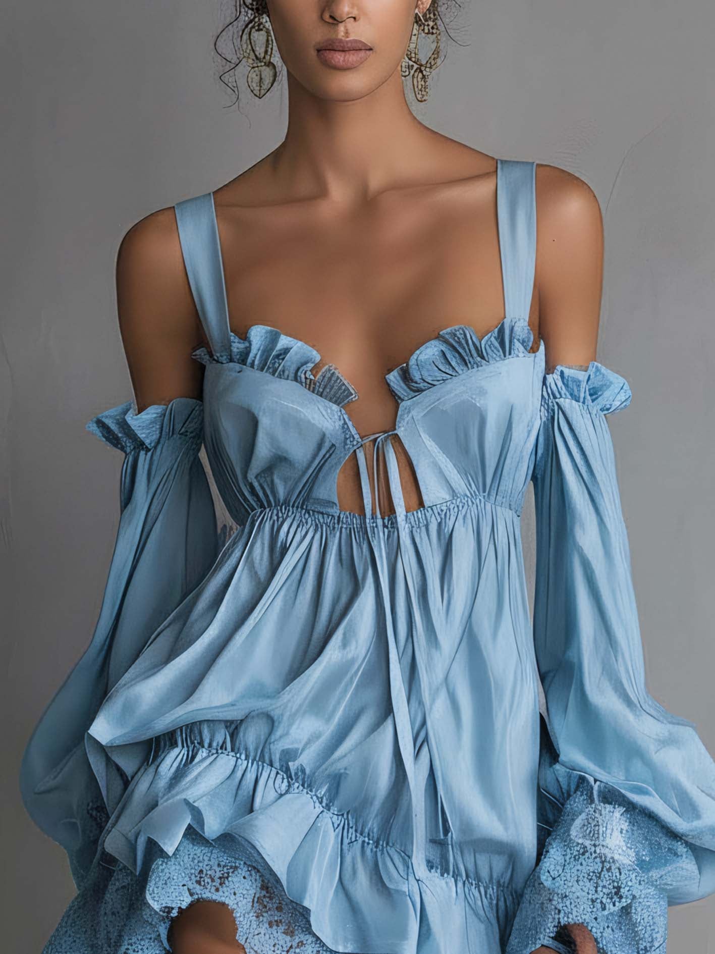 Sky Blue Ruffled Lace Mini Dress