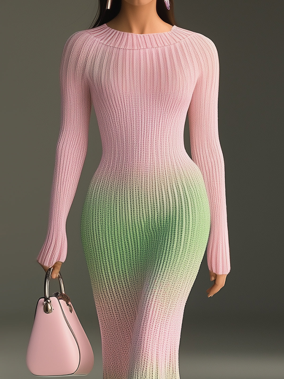 Ombre Ribbed Knit Maxi Dress With Flared Hem