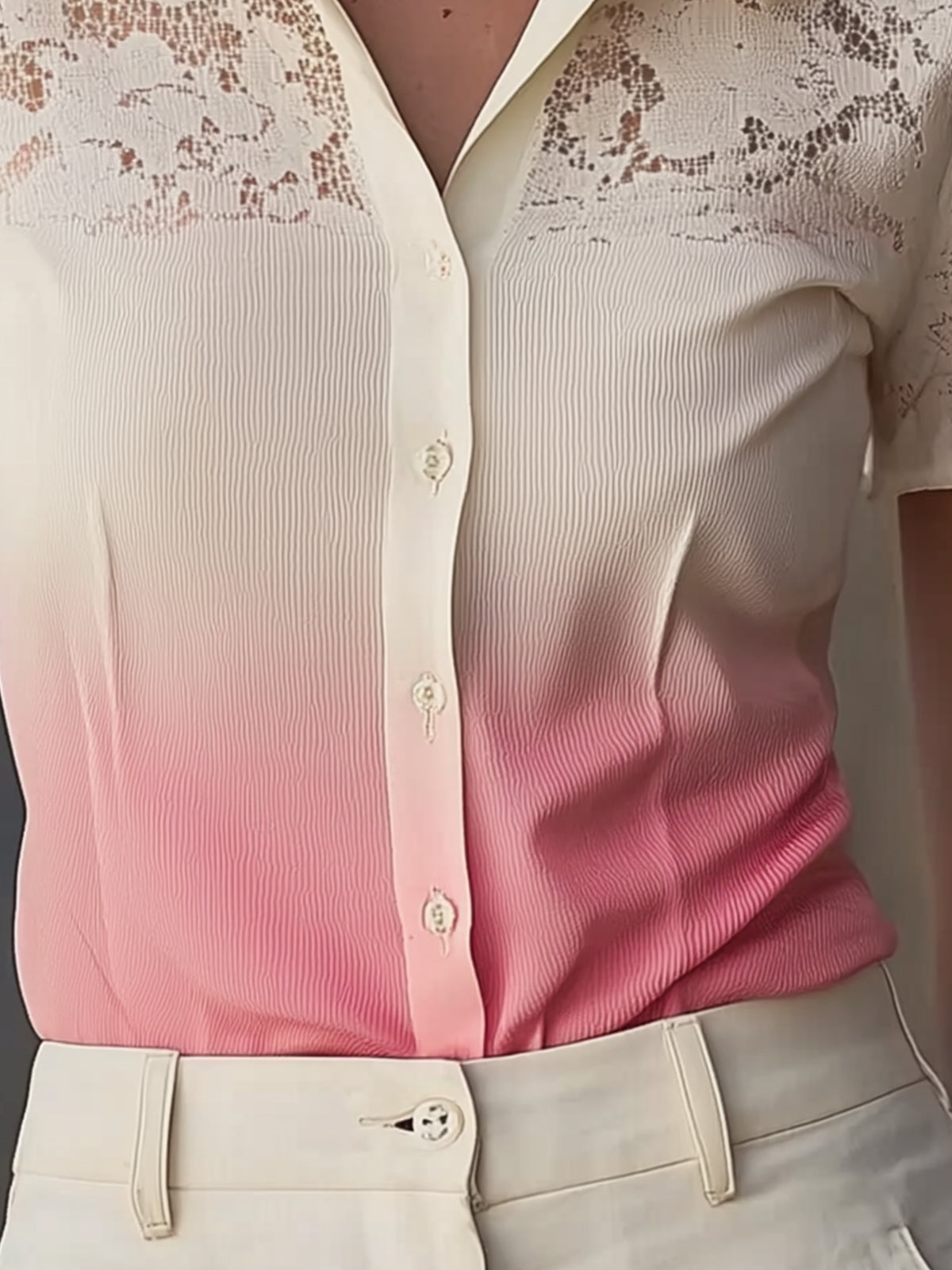 Lace Collar And Sleeve Ombre Shirt