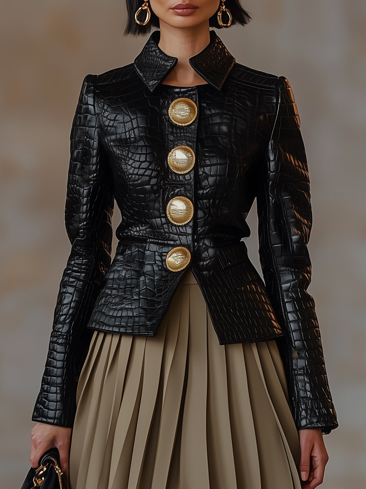 Black Embellished Faux Leather Jacket