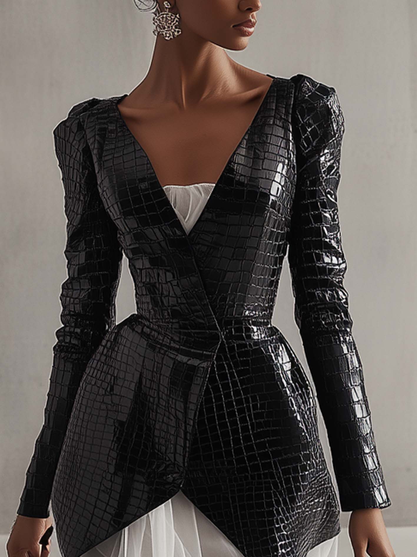 Black Faux Leather Mini Dress With Mesh Stitching