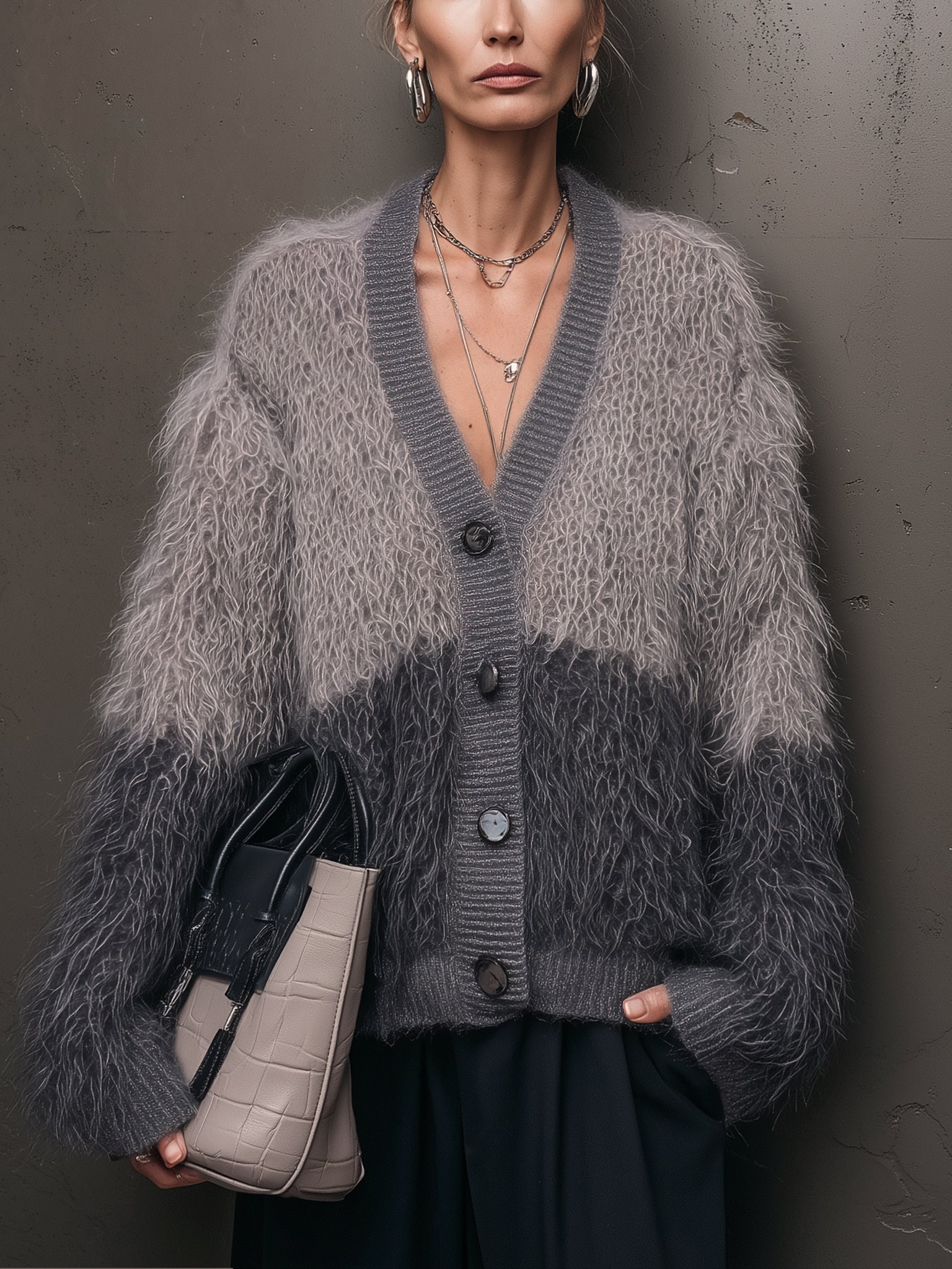 Charcoal Gradient Mohair Colorblock Cardigan