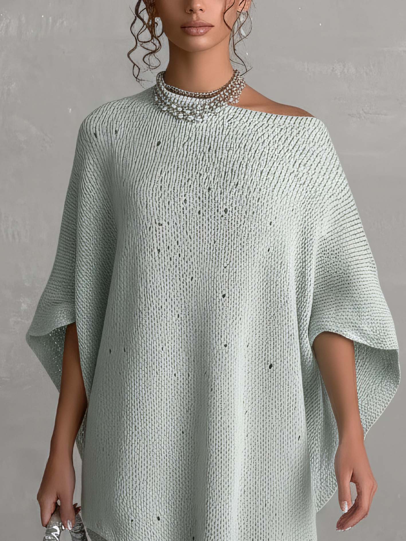 Mint Green One Shoulder Knit Batwing Mini Dress