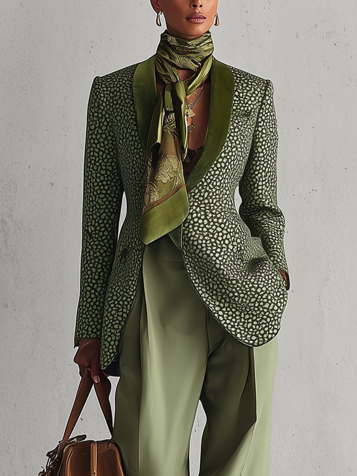 Olive Green Leopard Print Tailored Blazer