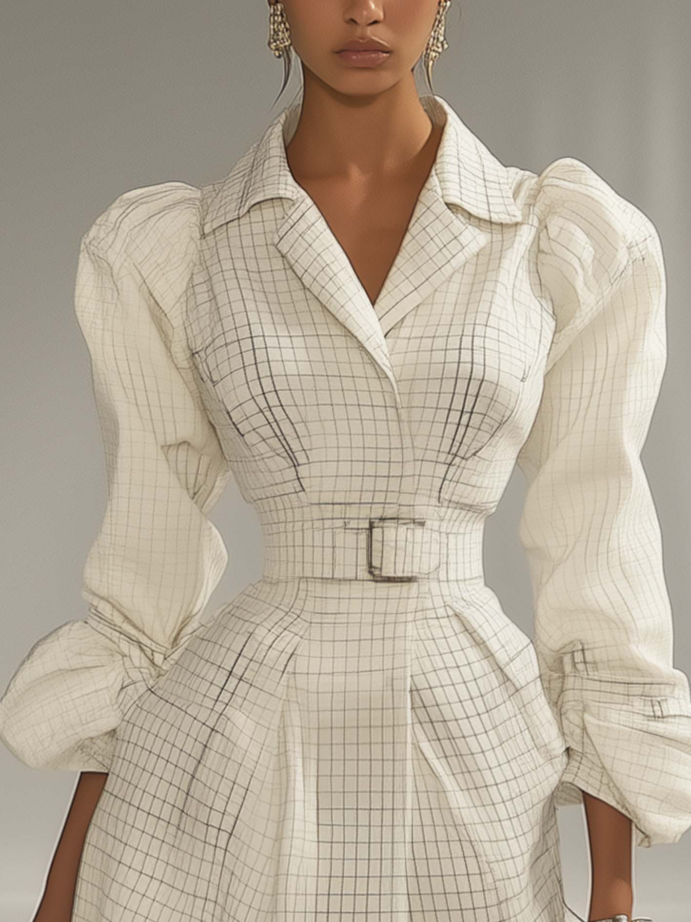 White Mini Dress With Plaid And Belt