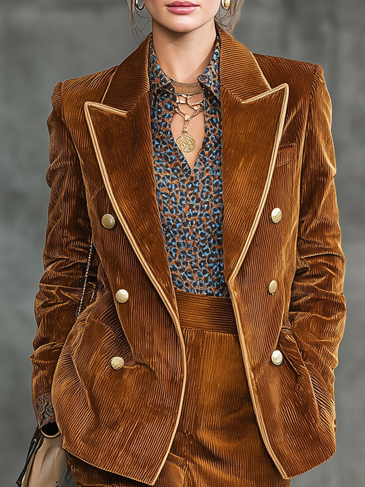 Caramel Corduroy Double Breasted Blazer