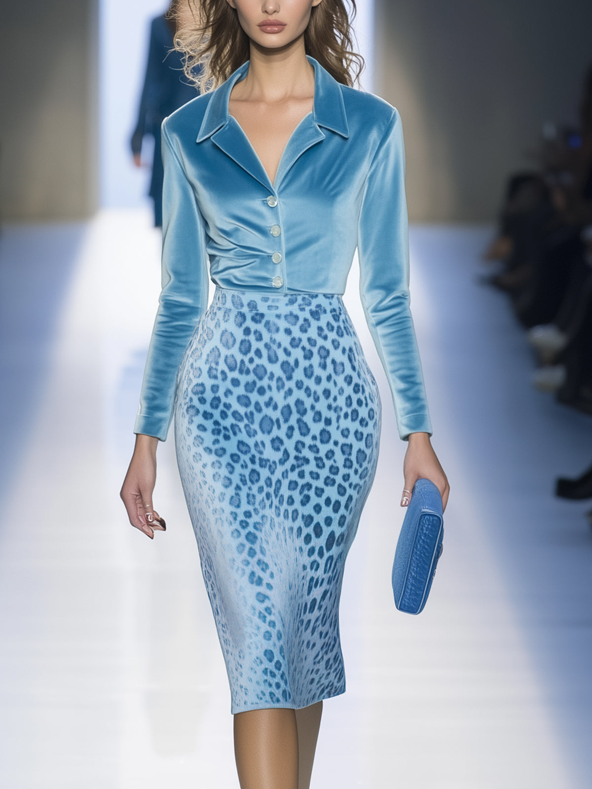 Blue Velvet Leopard Print Bodycon Dress