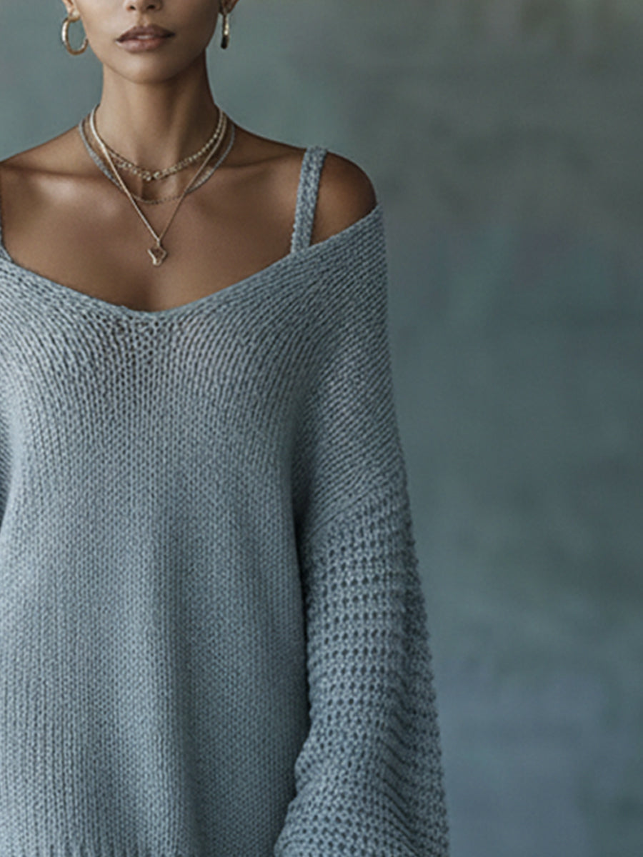 Blue Strappy Lace Loose Knit Mini Dress