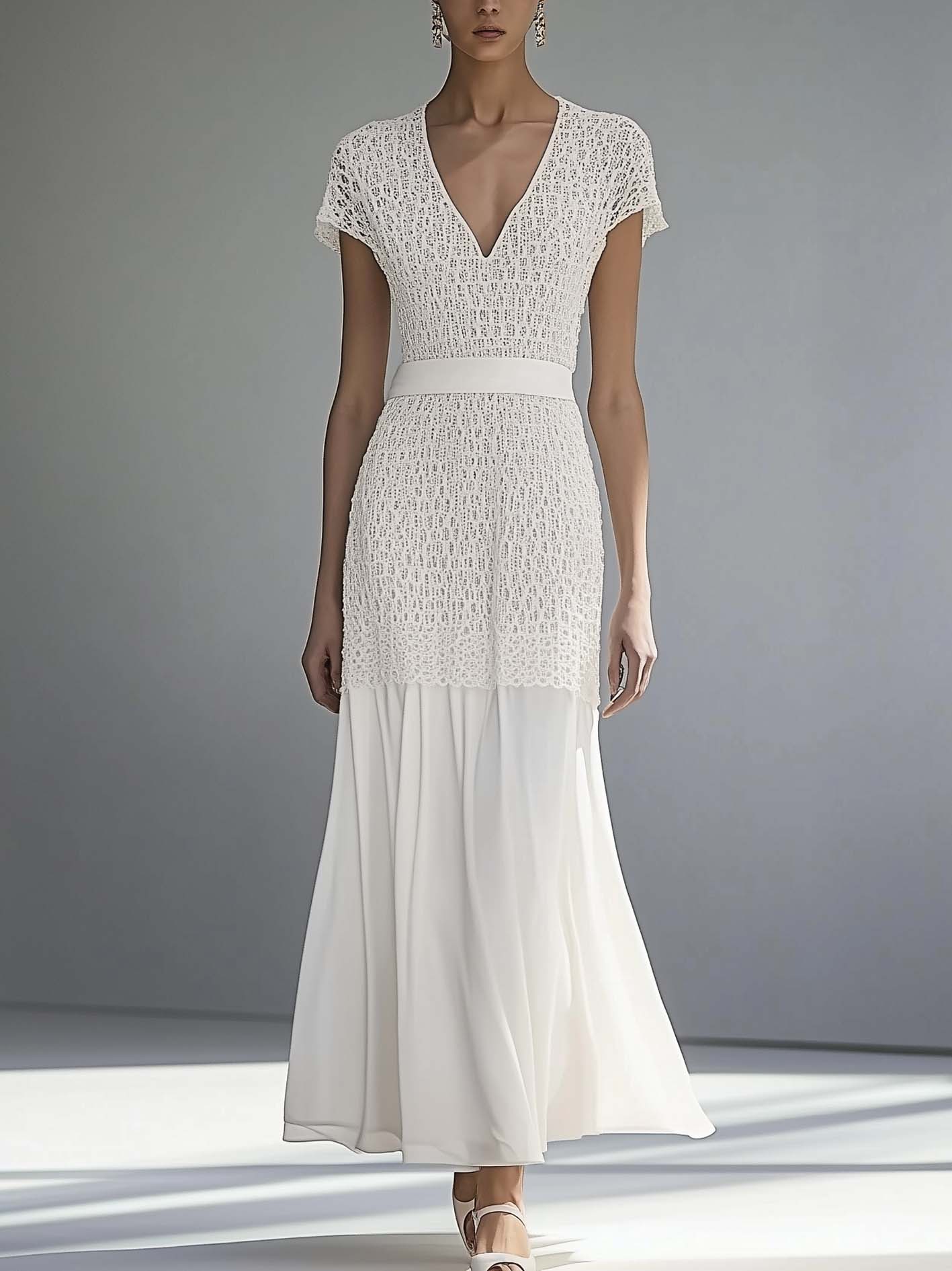 White Lace Maxi Dress With Chiffon Hem