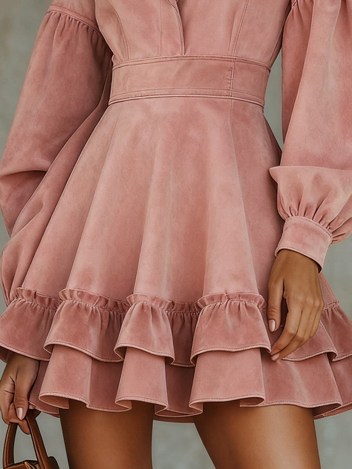 Pink Faux Suede Ruffled Blazer Dress