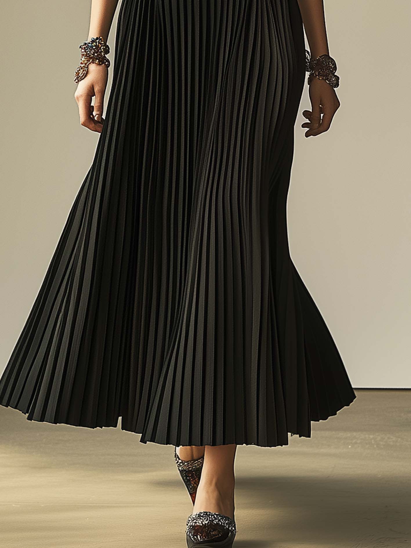 Black Maxi Dress With Colorblock Pleats