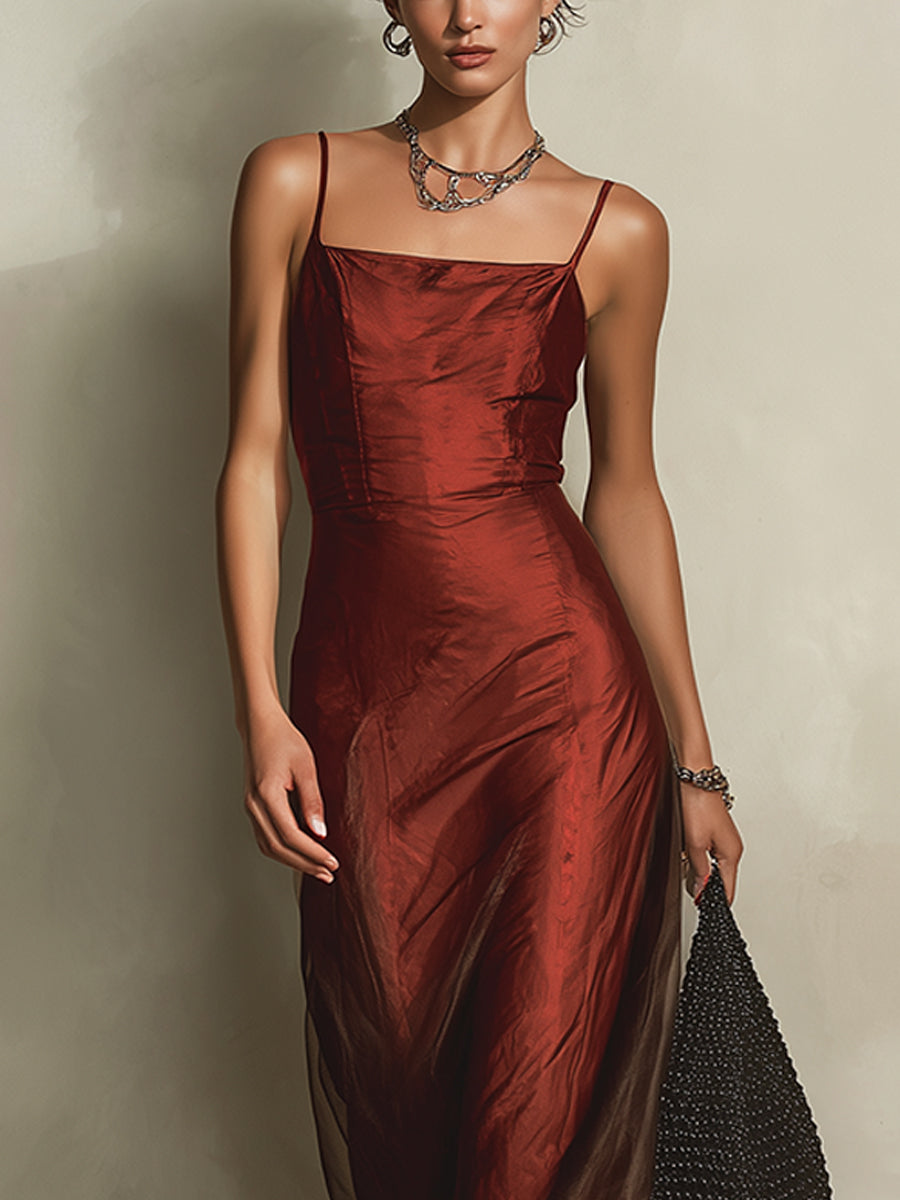 Burgundy Gradient Chiffon Bodycon Dress With Adjustable Straps