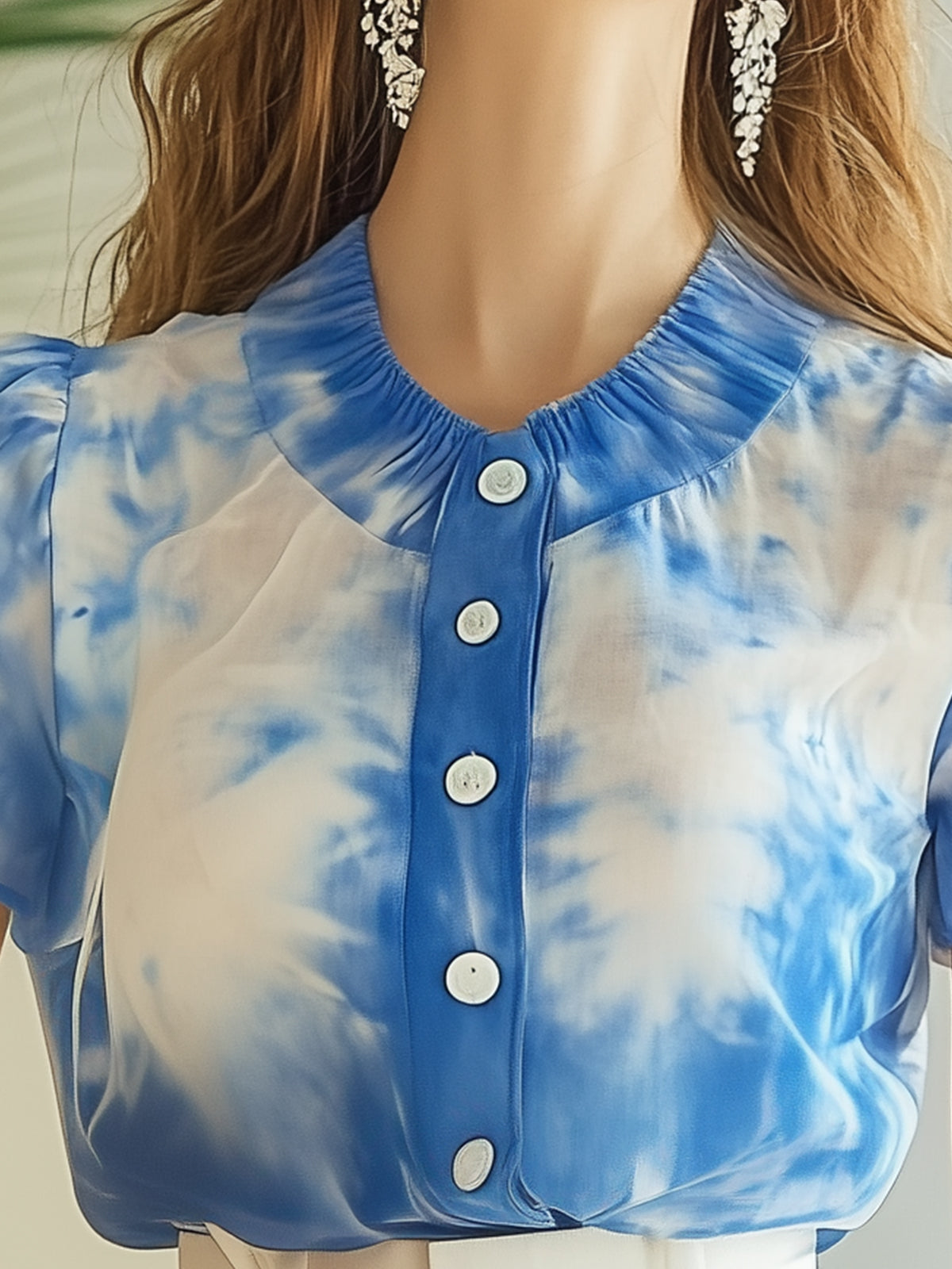 Tie Dye Single Breasted Chiffon Blouse