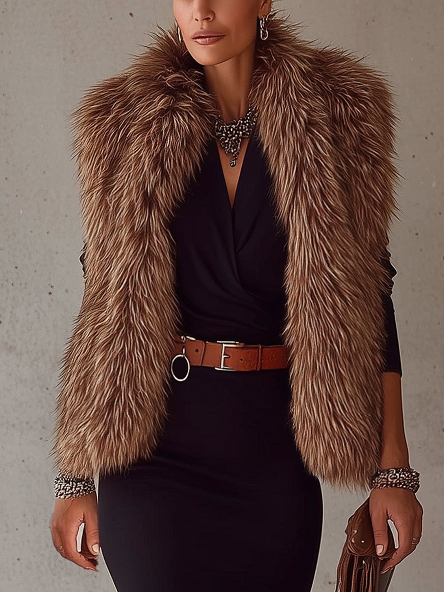 Coffee Gradient Faux Fox Fur Eco Friendly Fur Vest