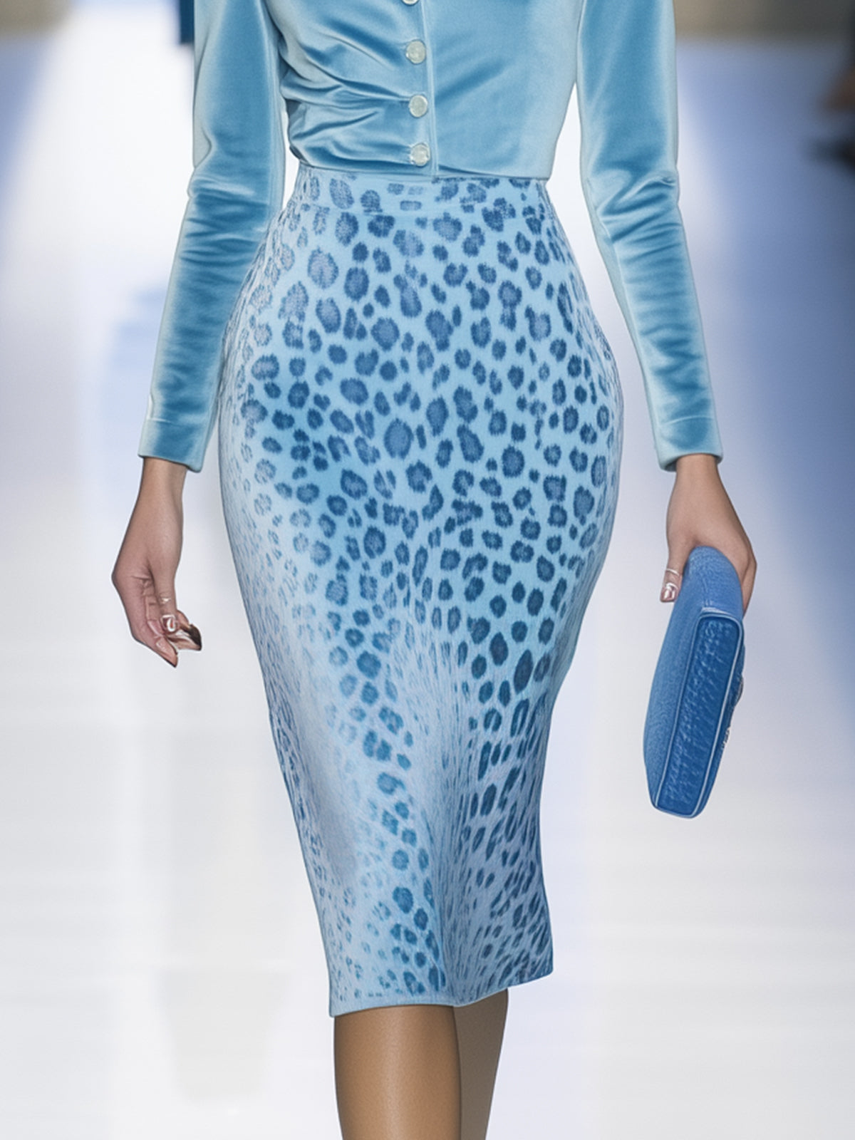 Blue Velvet Leopard Print Bodycon Dress