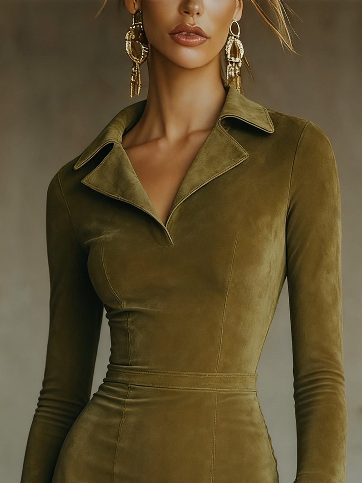 Olive Lace Bell Sleeve Mini Dress With Ruffled Hem