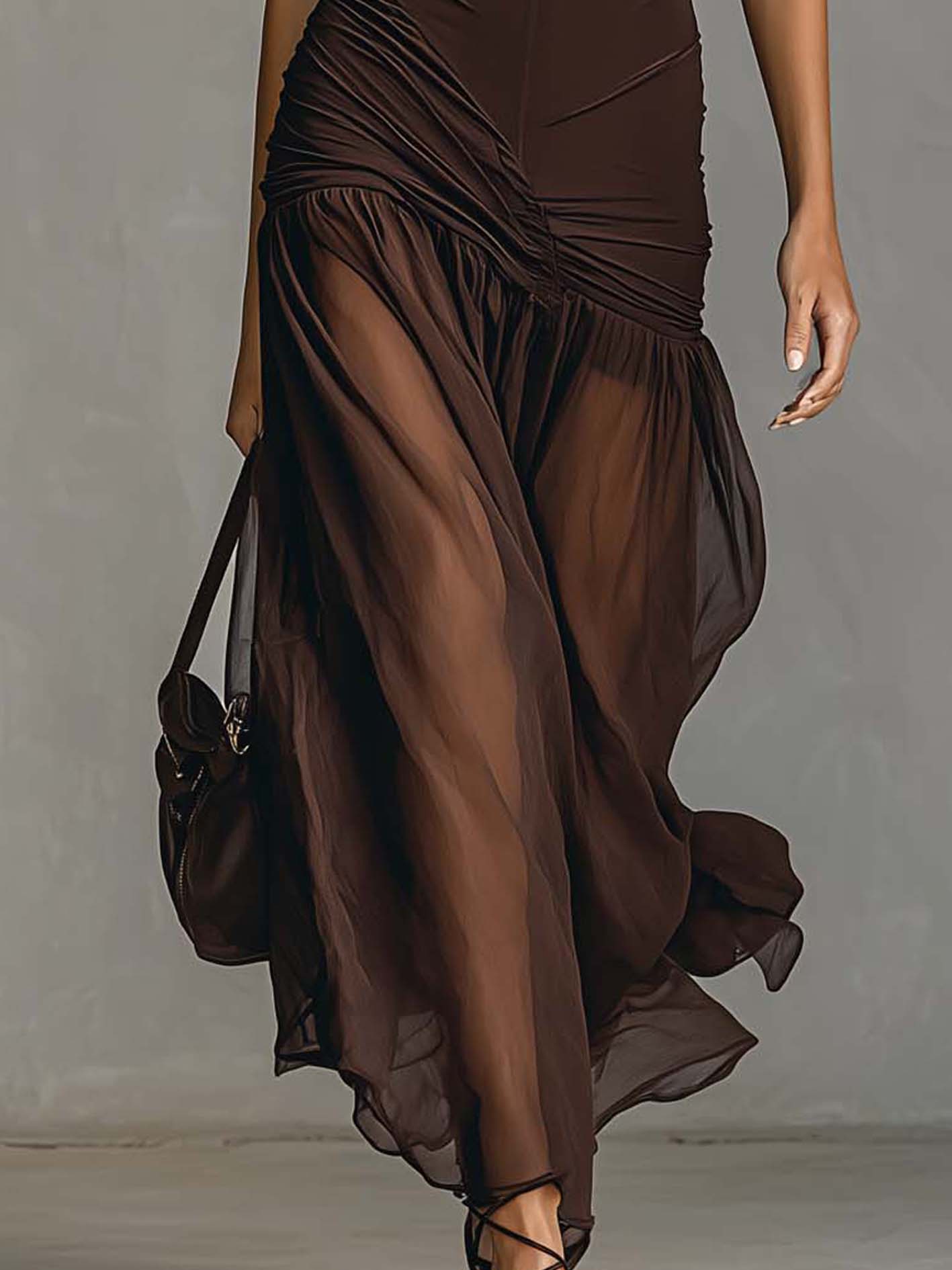 Chocolate Brown Sleeveless Patchwork Bodycon Dress