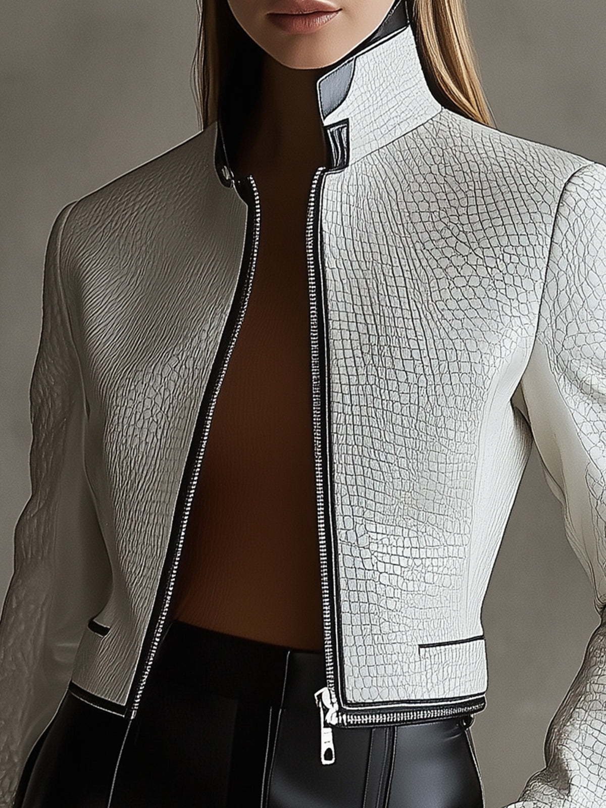 White Faux Leather Cropped Jacket