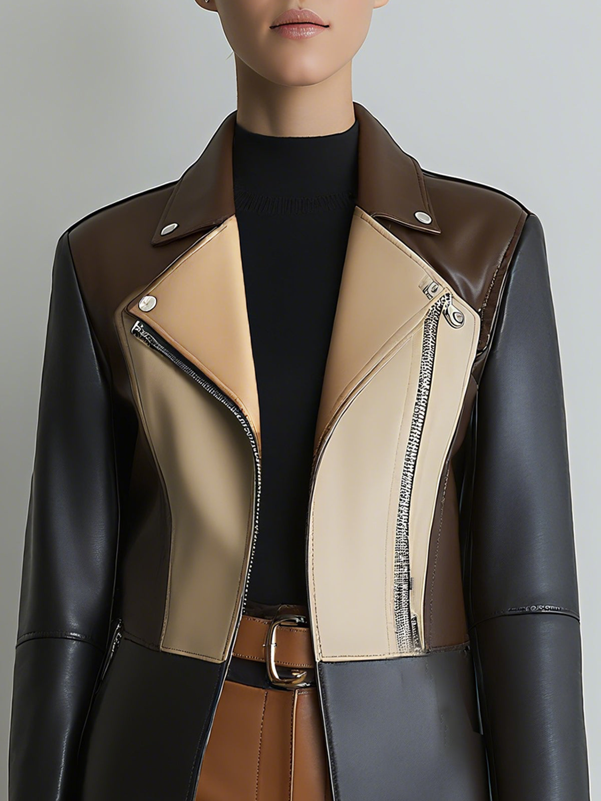 Colorblock Faux Leather Coat