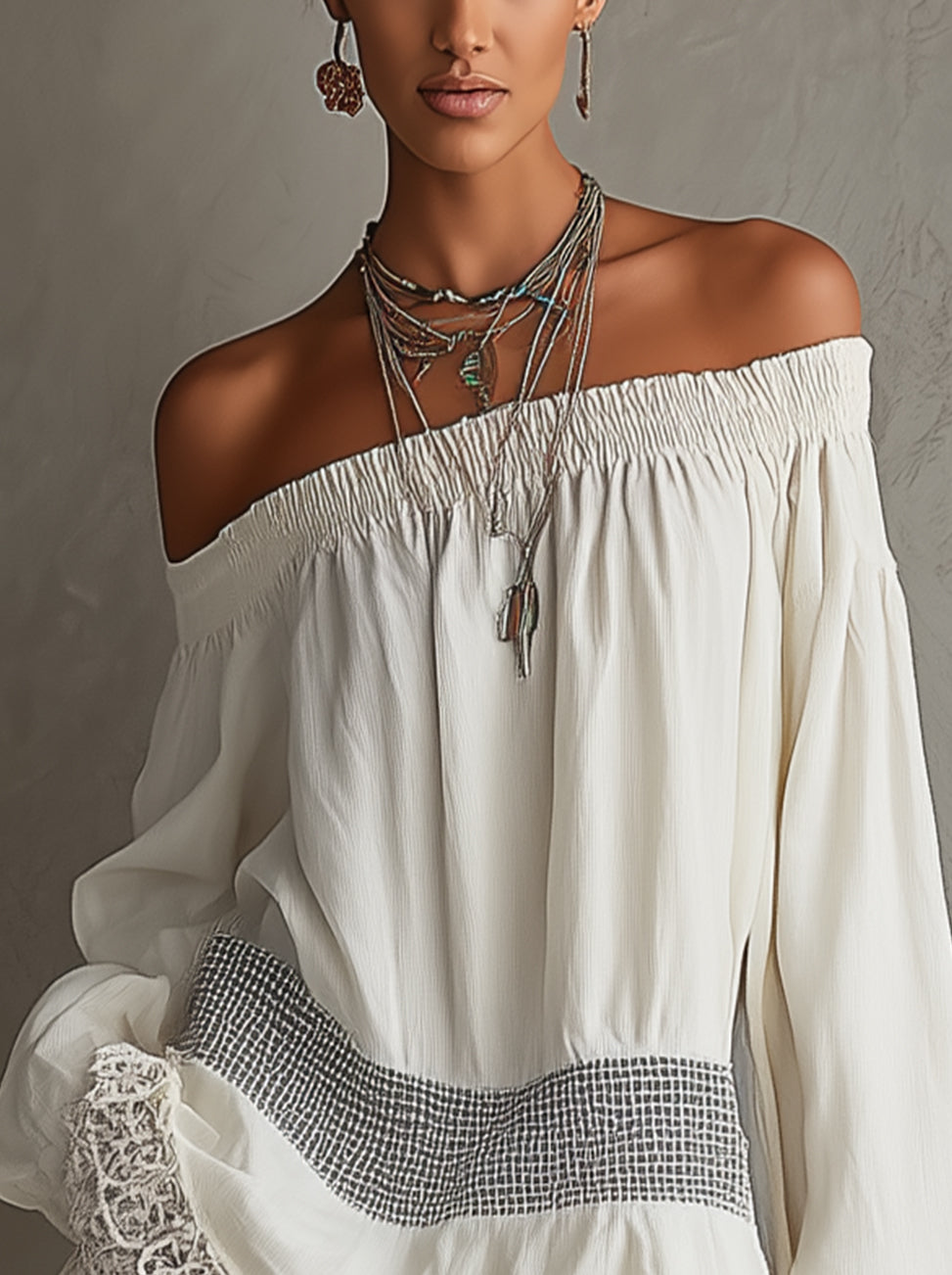 White Off-Shoulder Lace-Trim Mini Dress