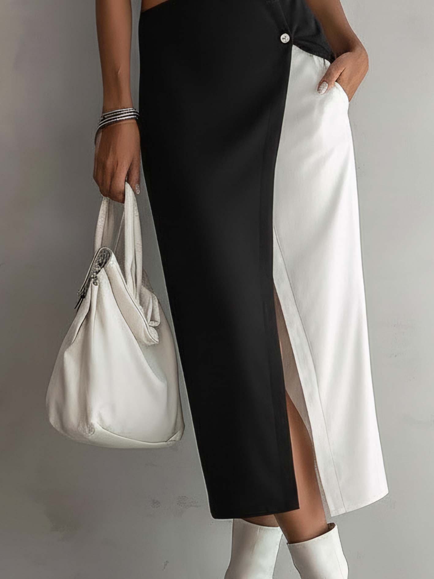 Black And White Patchwork Cutout Waist Lace Shoulder Bodycon Dress