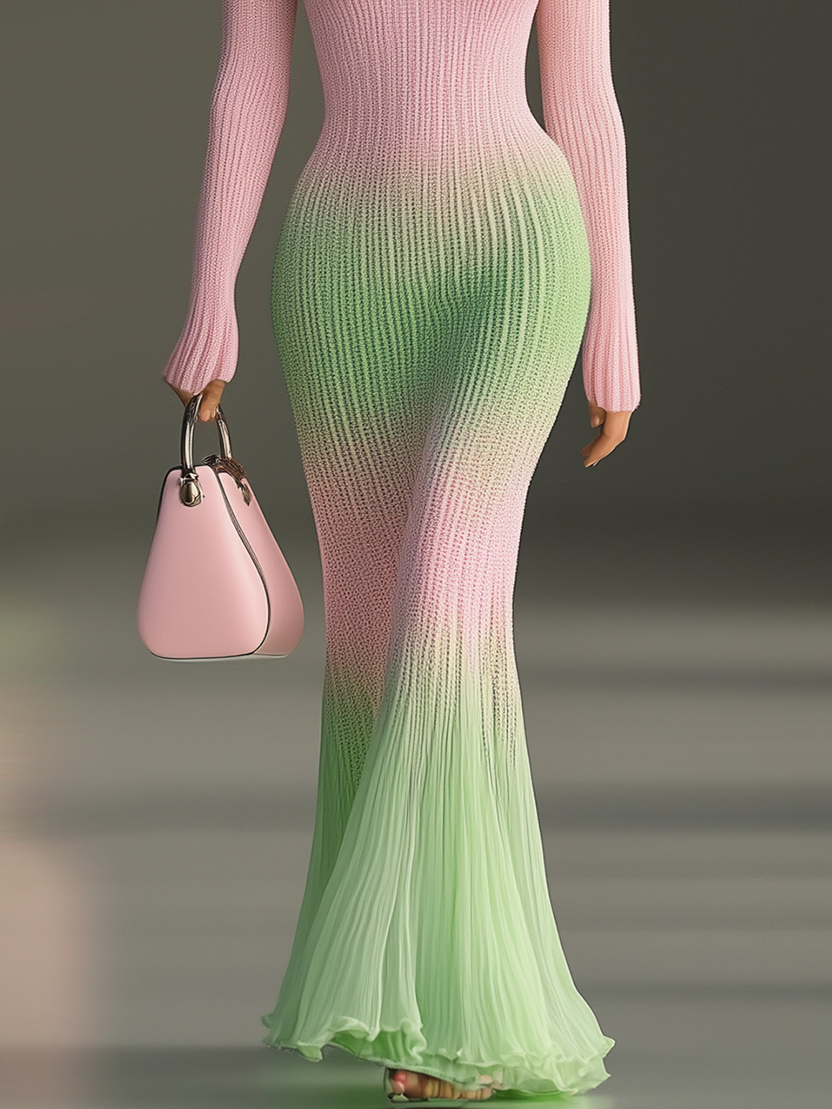 Ombre Ribbed Knit Maxi Dress With Flared Hem