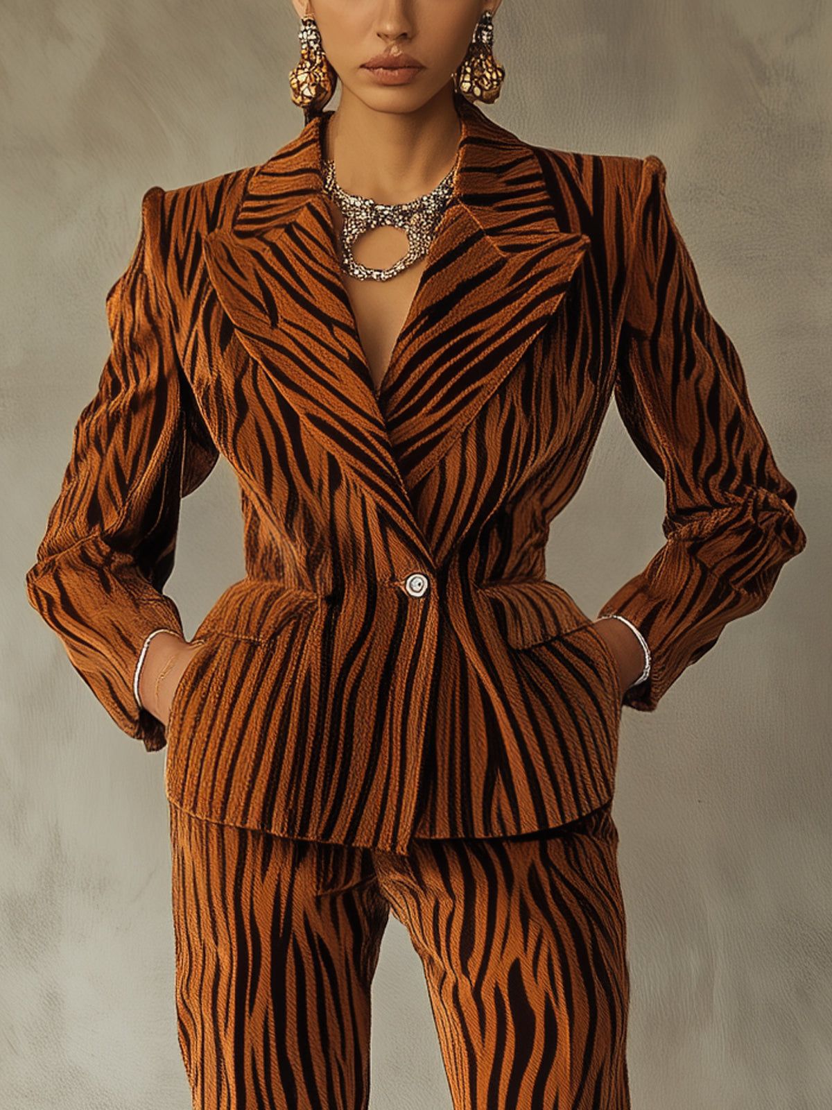 Brown Tiger Velvet Single Breasted Suit