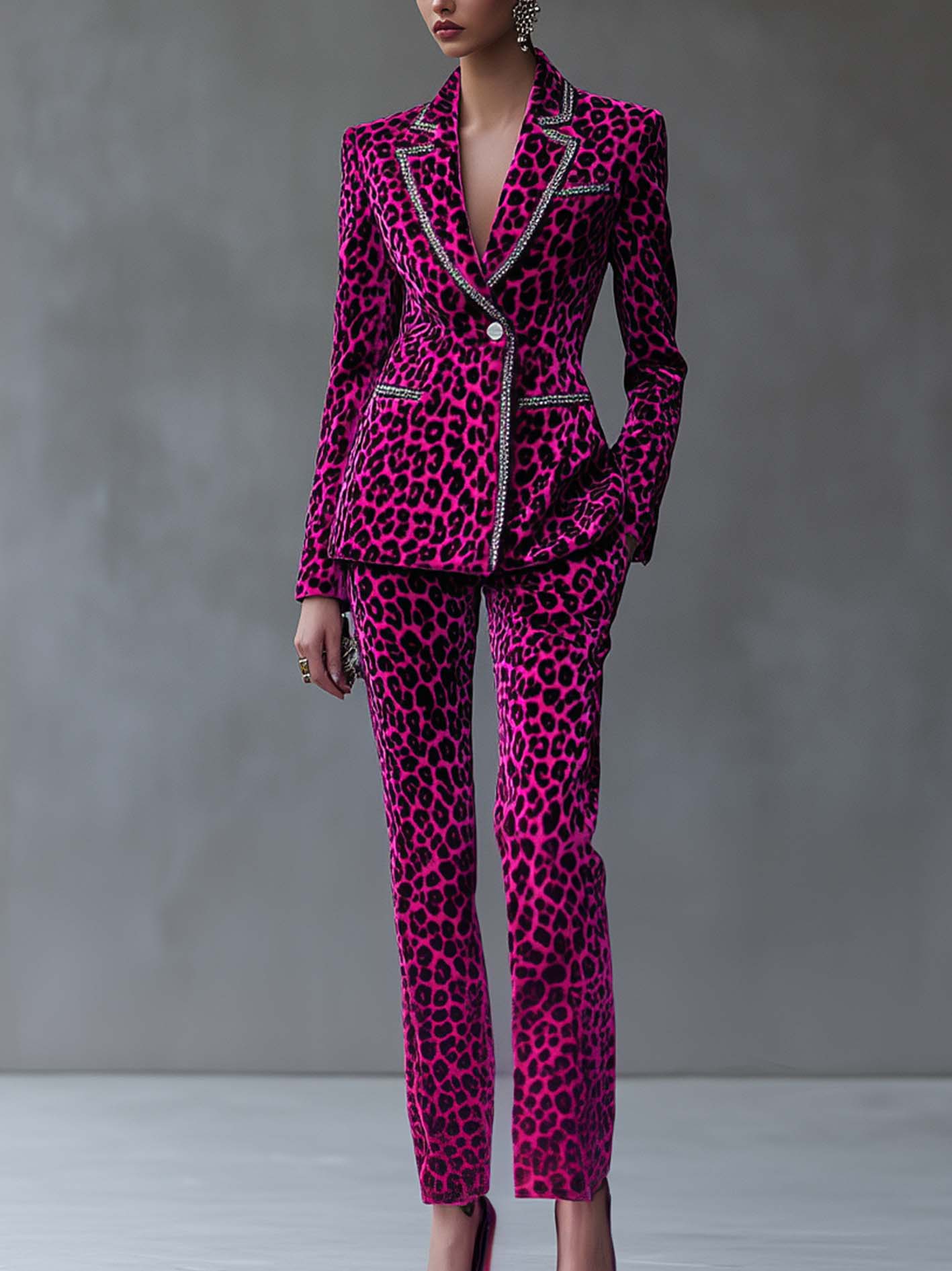 Plush Pink Velvet Suit With Black Velvet And Stylish Ribbon