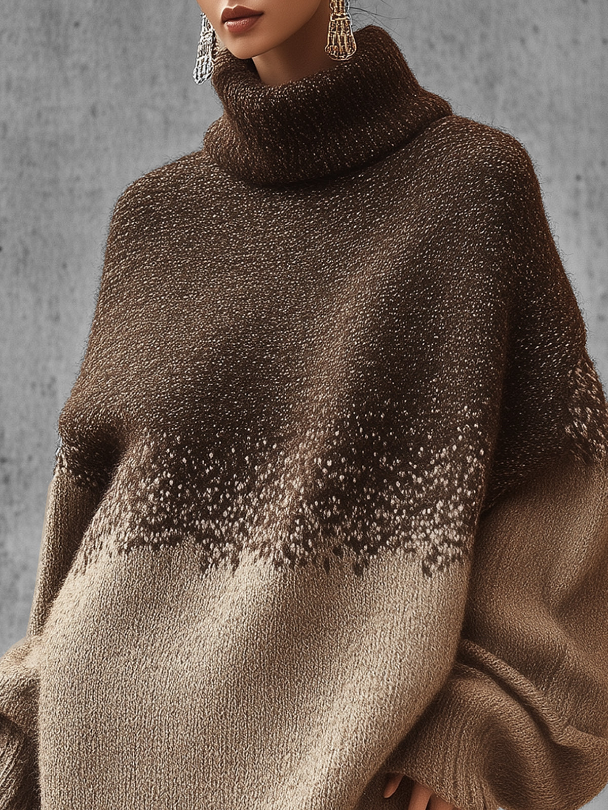 Brown Knit Turtleneck Sweater Dress